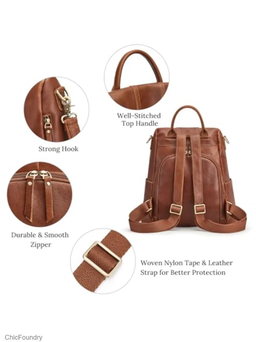 Genuine Leather Backpack Purse for Women Anti-Theft Travel Daypack Shoulder Bag